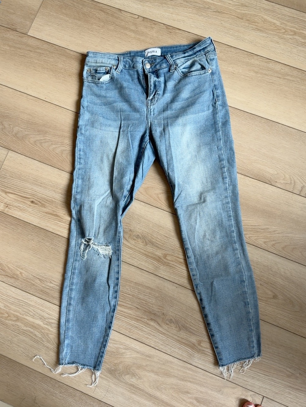 Pistola Distressed Raw Hem Skinny Jeans Light Wash Size 28